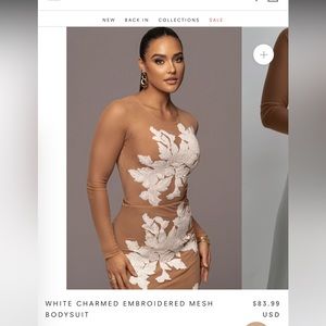 White Embroidered Mesh Bodysuit